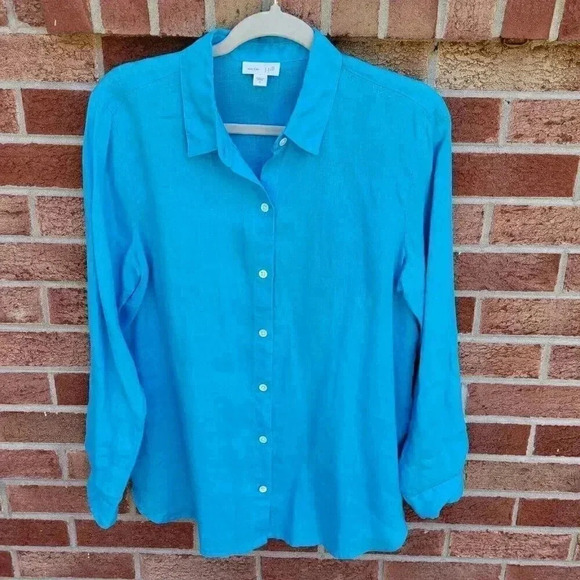 J. Jill Tops - J. Jill Love Linen Button Up Women's Size Small Blue 100% Linen